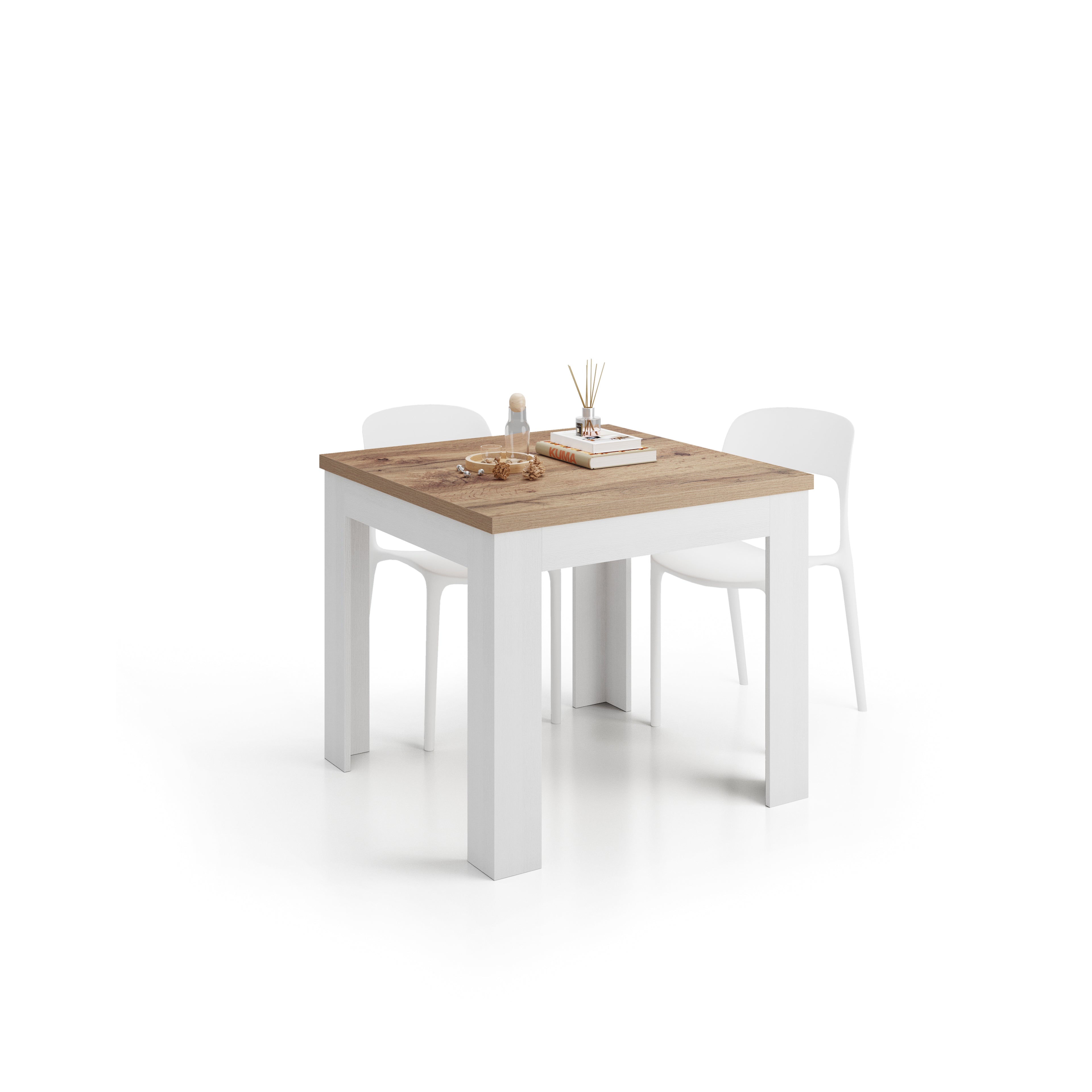 Table extensible Eldorado — Bois Rustique & Frêne Blanc — 90(180)x90 cm