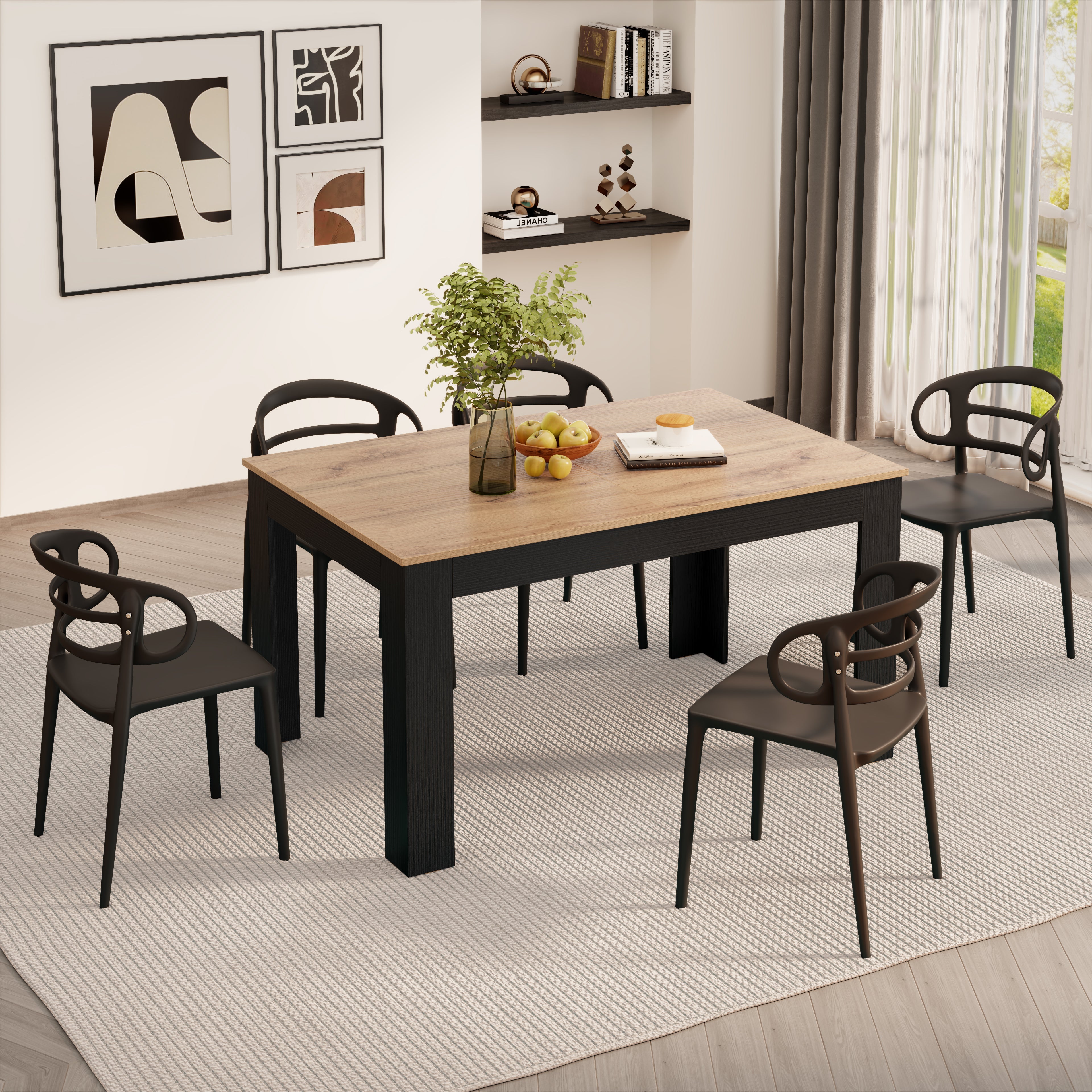 Table extensible Easy — Chêne Rustique & Frêne Noir — 140(220)x90 cm