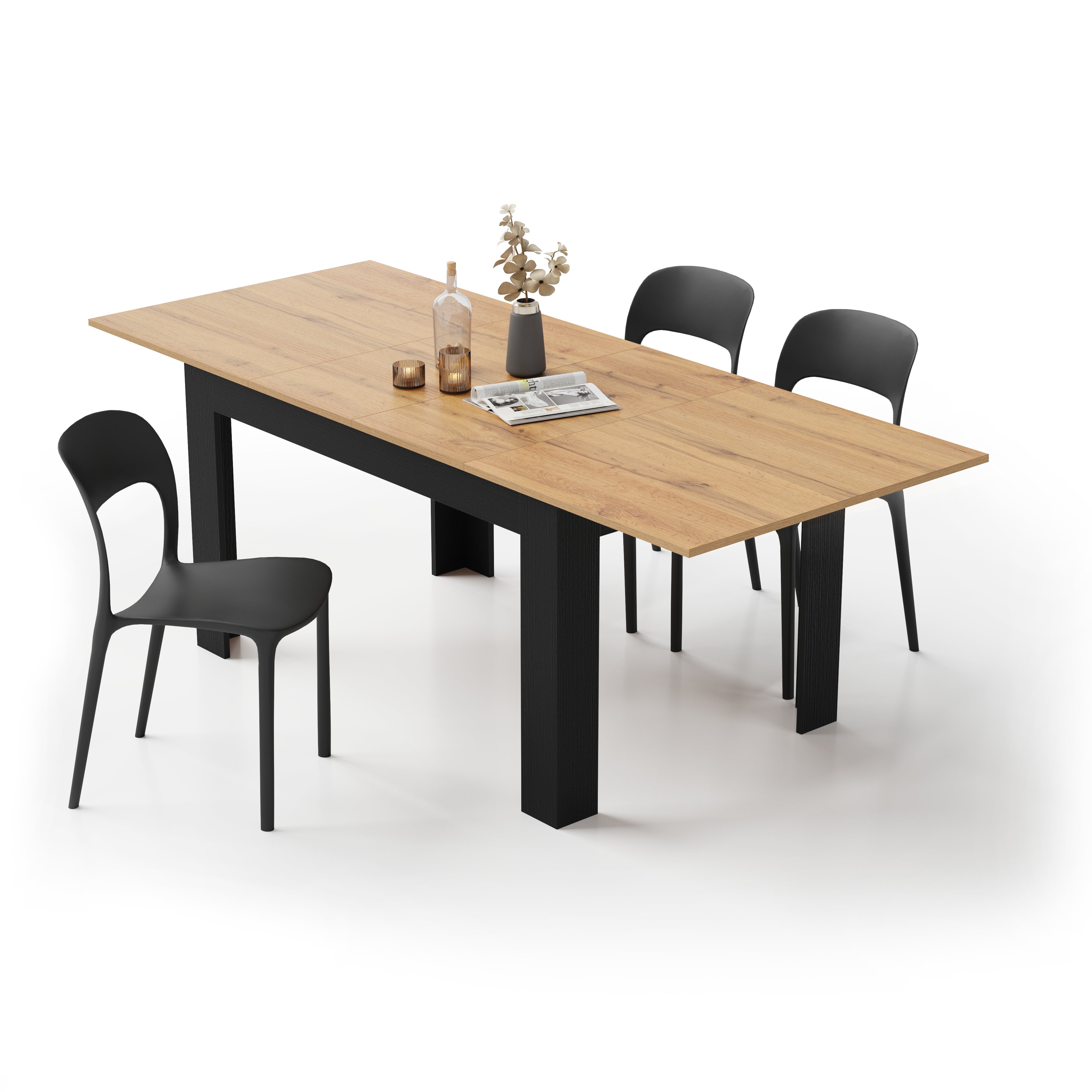 Table extensible Easy — Chêne Rustique & Frêne Noir — 140(220)x90 cm