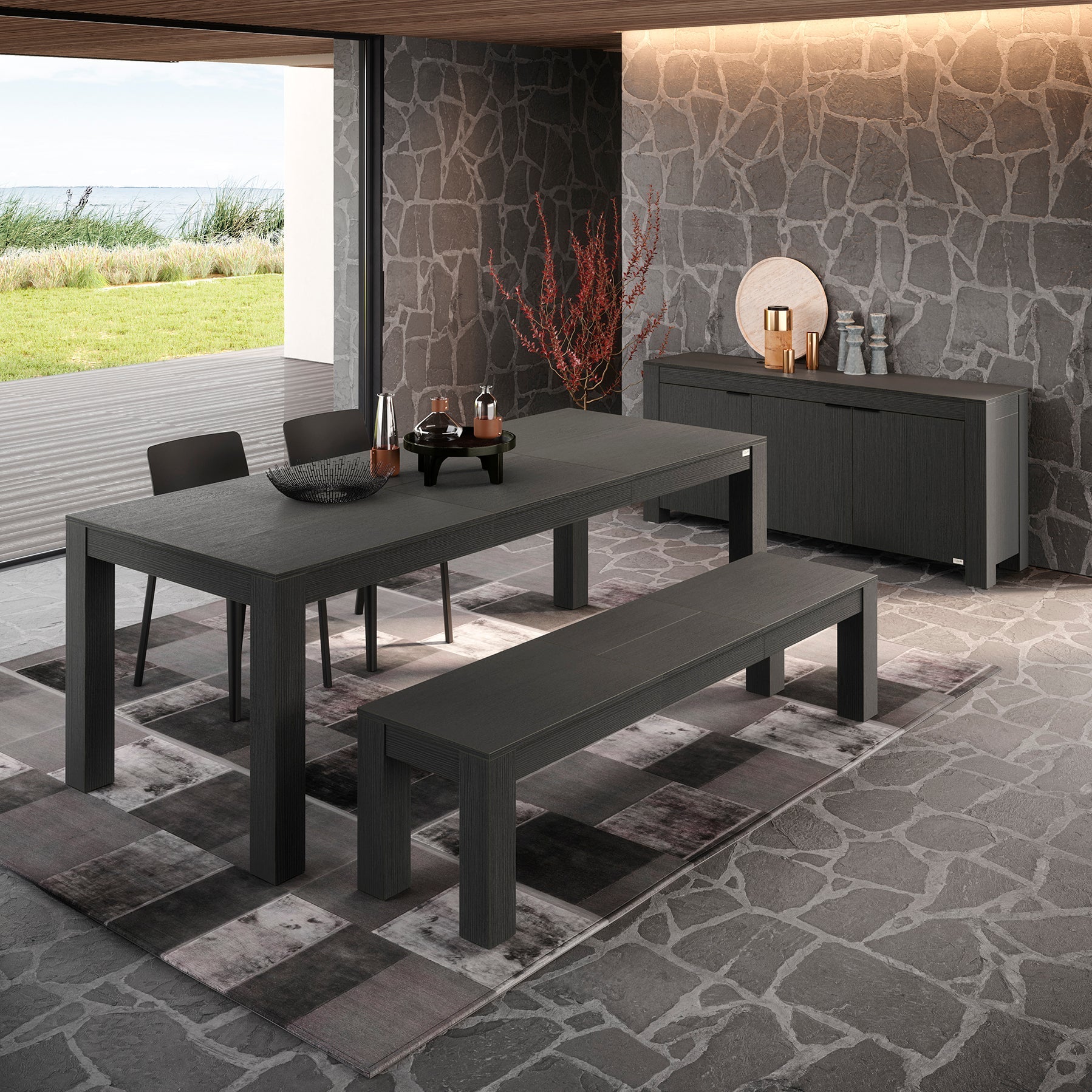 Table extensible Rachele — Frêne Noir — 160(225)x90 cm