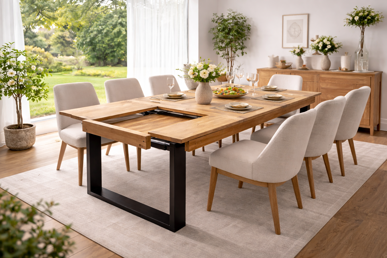 Table ronde ORÉLIA en bois massif Ø140 x H76 cm – Base cylindrique