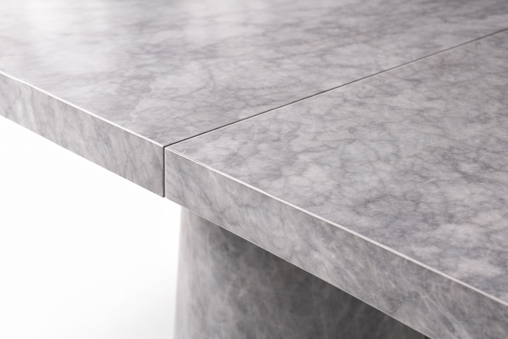 Table extensible MARMORIS 140/180 x 80 x 76 cm – Effet marbre gris avec meuble intégré