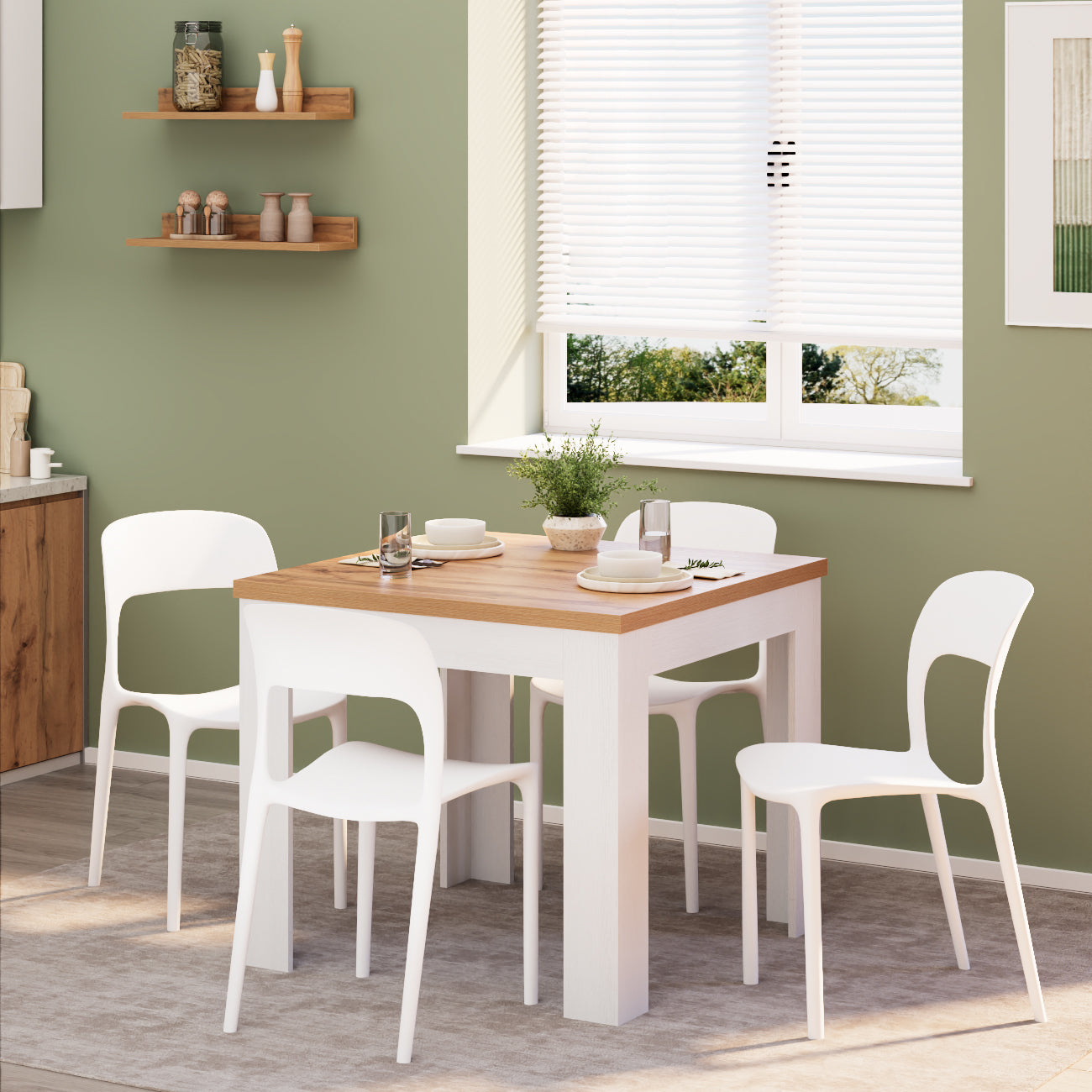 Table extensible Eldorado — Bois Rustique & Frêne Blanc — 90(180)x90 cm