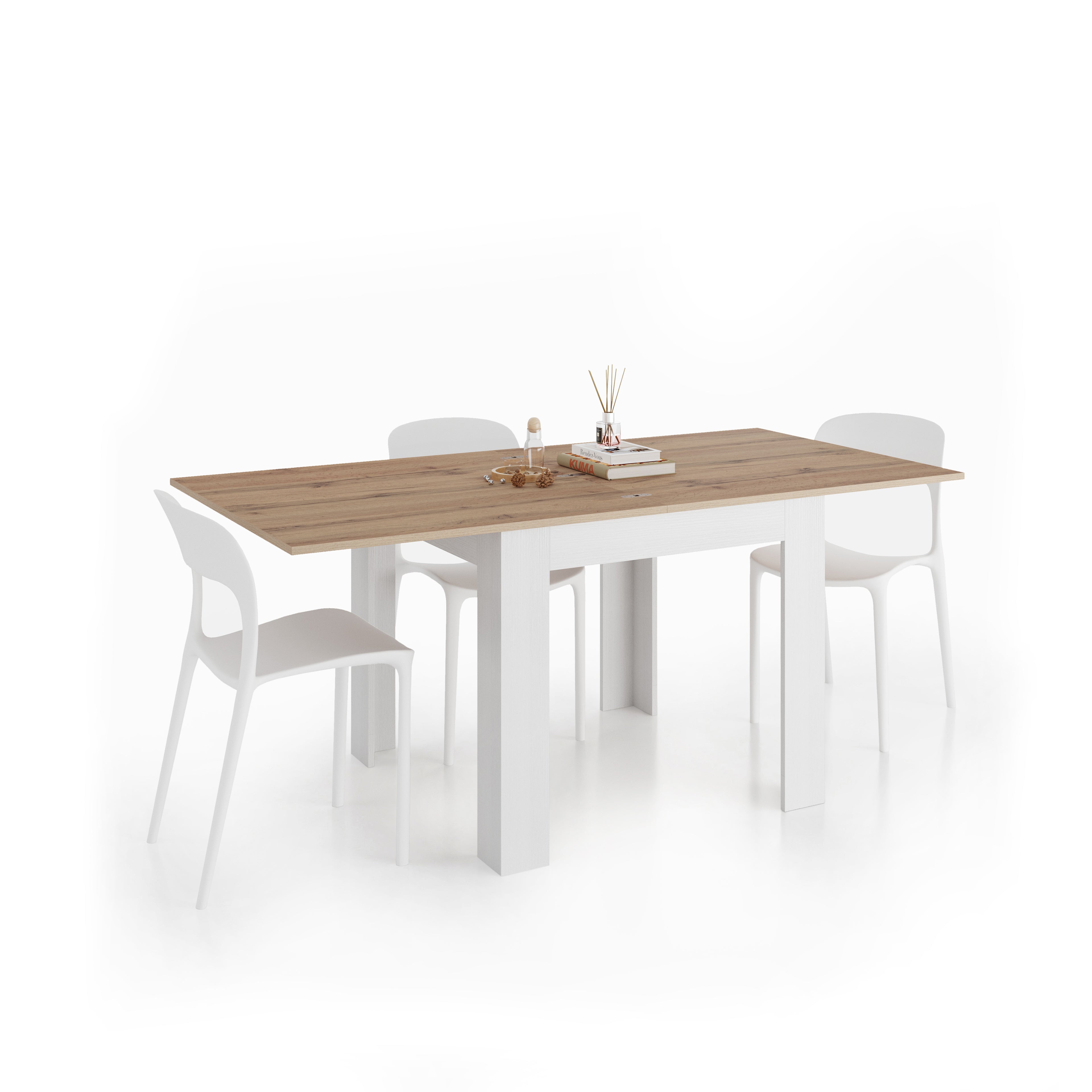 Table extensible Eldorado — Bois Rustique & Frêne Blanc — 90(180)x90 cm
