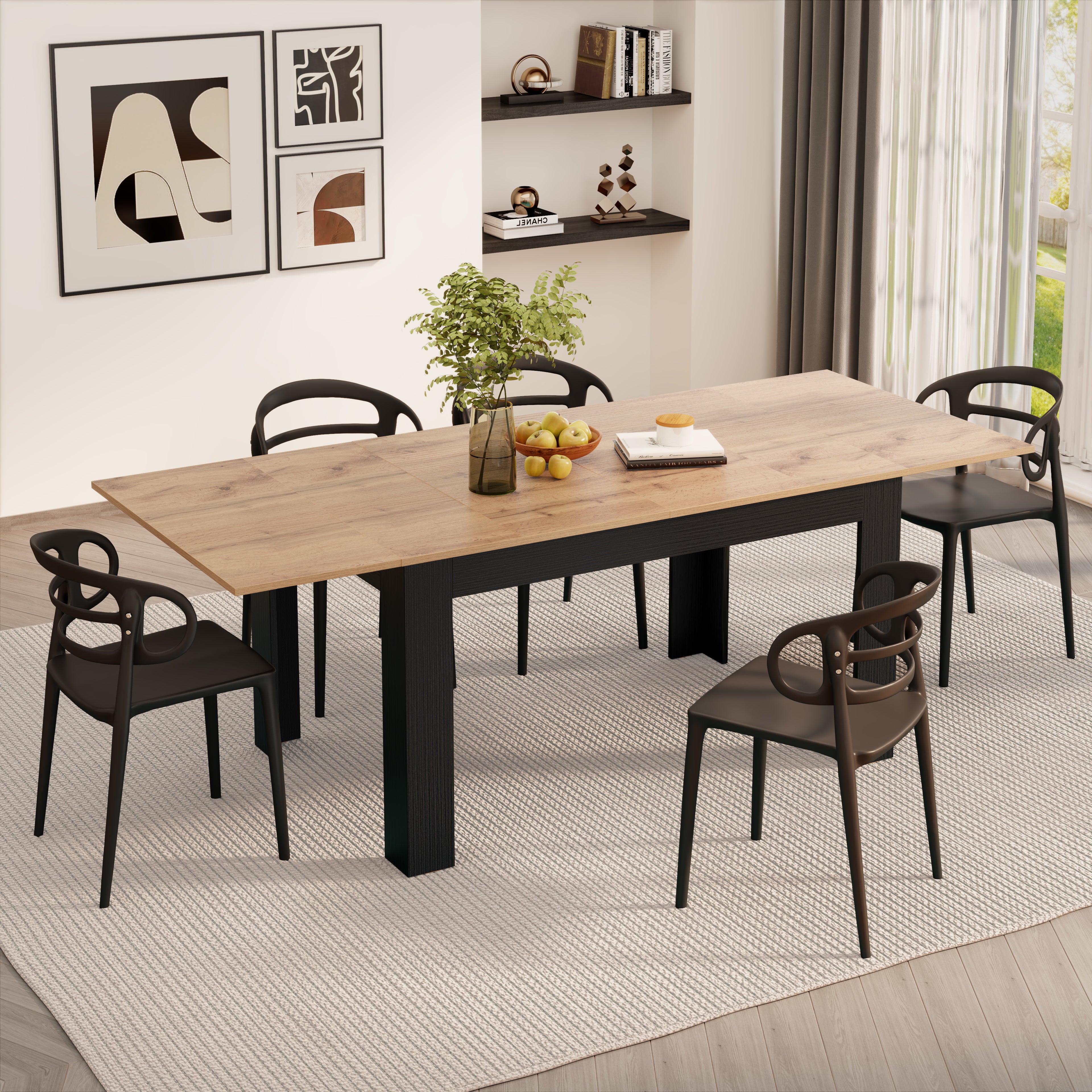 Table extensible Easy — Chêne Rustique & Frêne Noir — 140(220)x90 cm