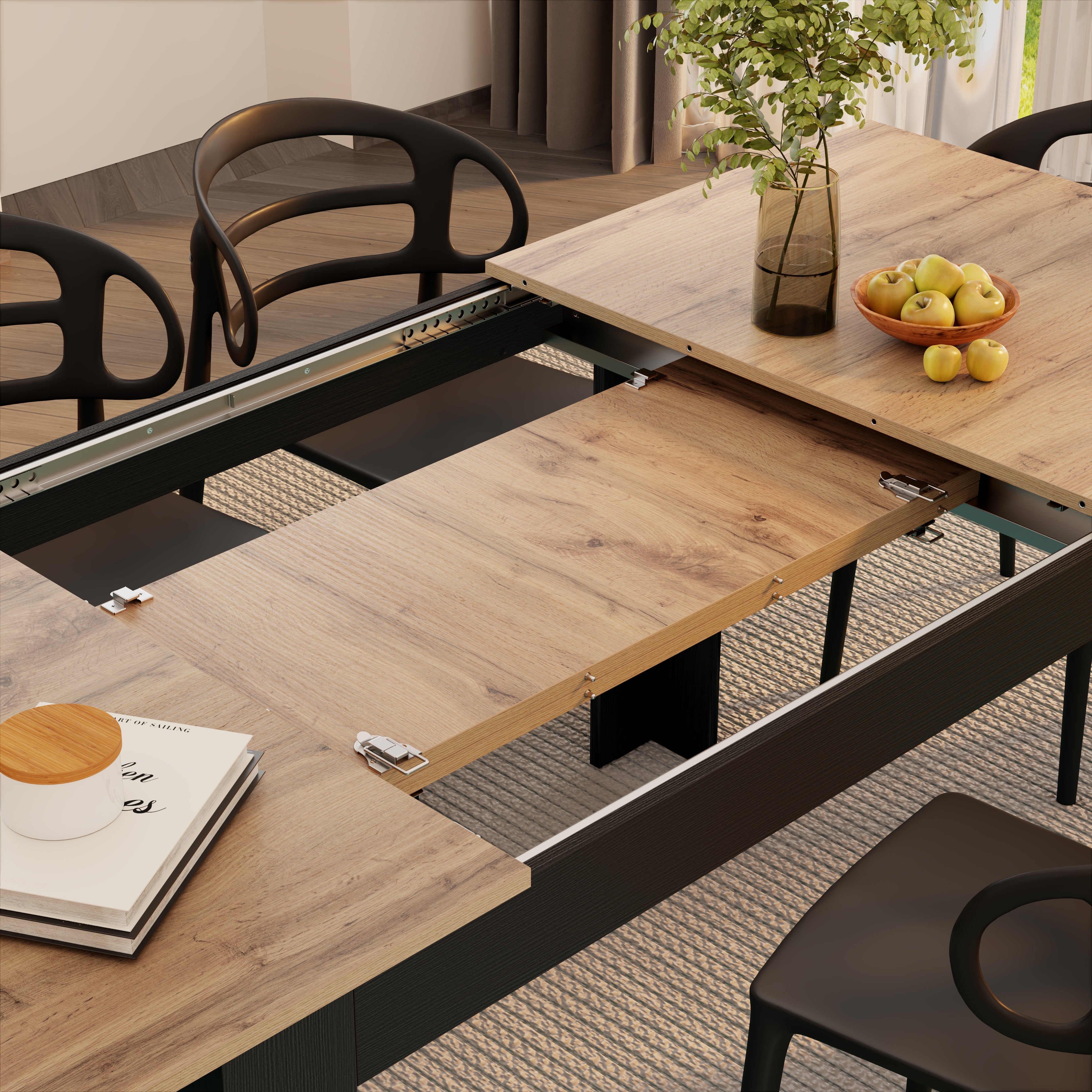 Table extensible Easy — Chêne Rustique & Frêne Noir — 140(220)x90 cm